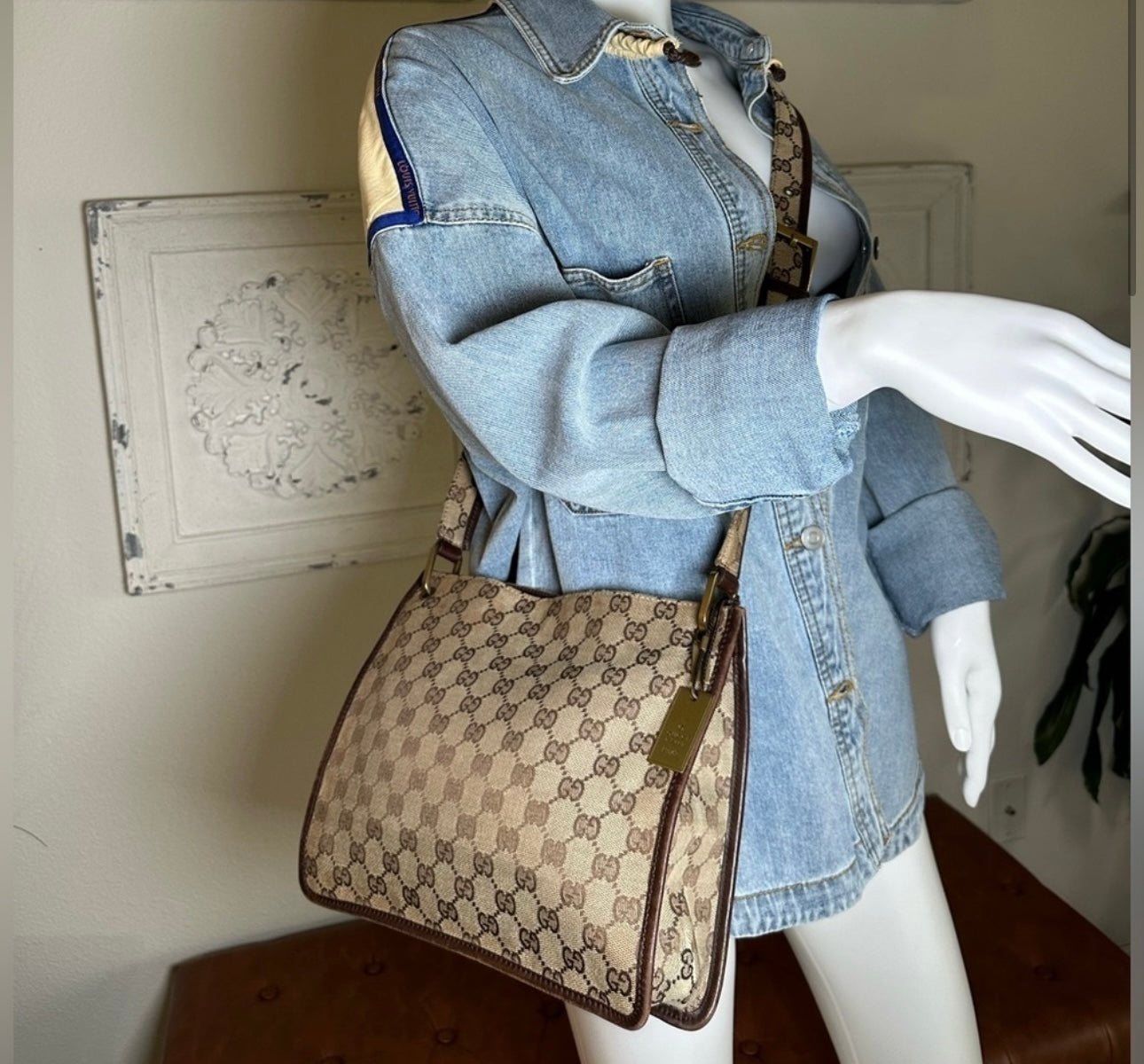 GUCCI GG Canvas Leather crossbody Shoulder Bag