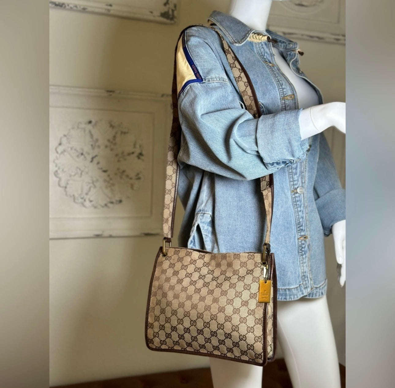 GUCCI GG Canvas Leather crossbody Shoulder Bag