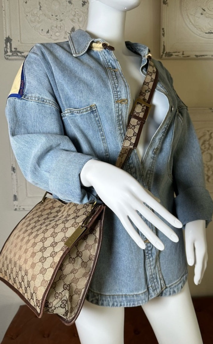 GUCCI GG Canvas Leather crossbody Shoulder Bag