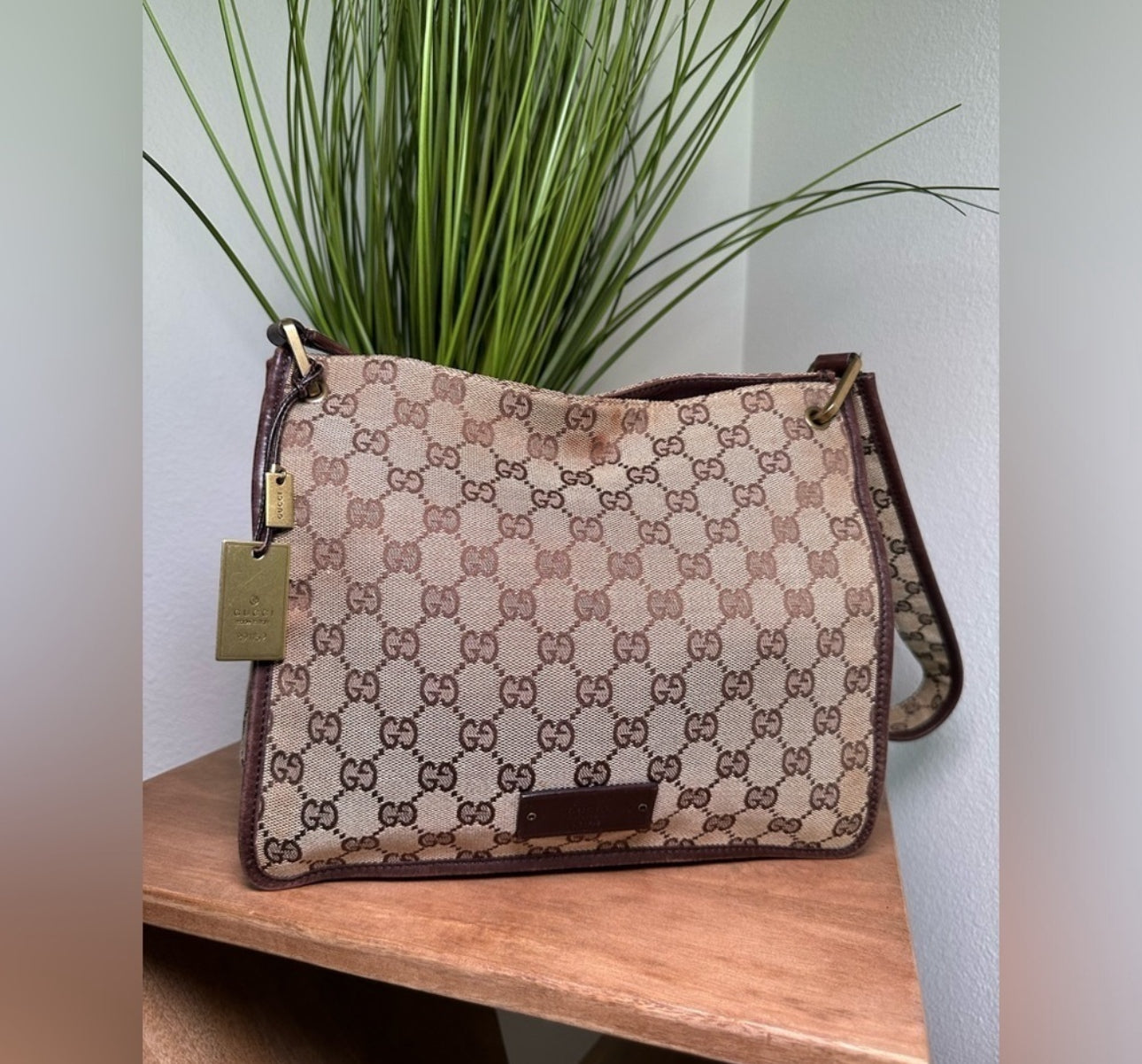 GUCCI GG Canvas Leather crossbody Shoulder Bag