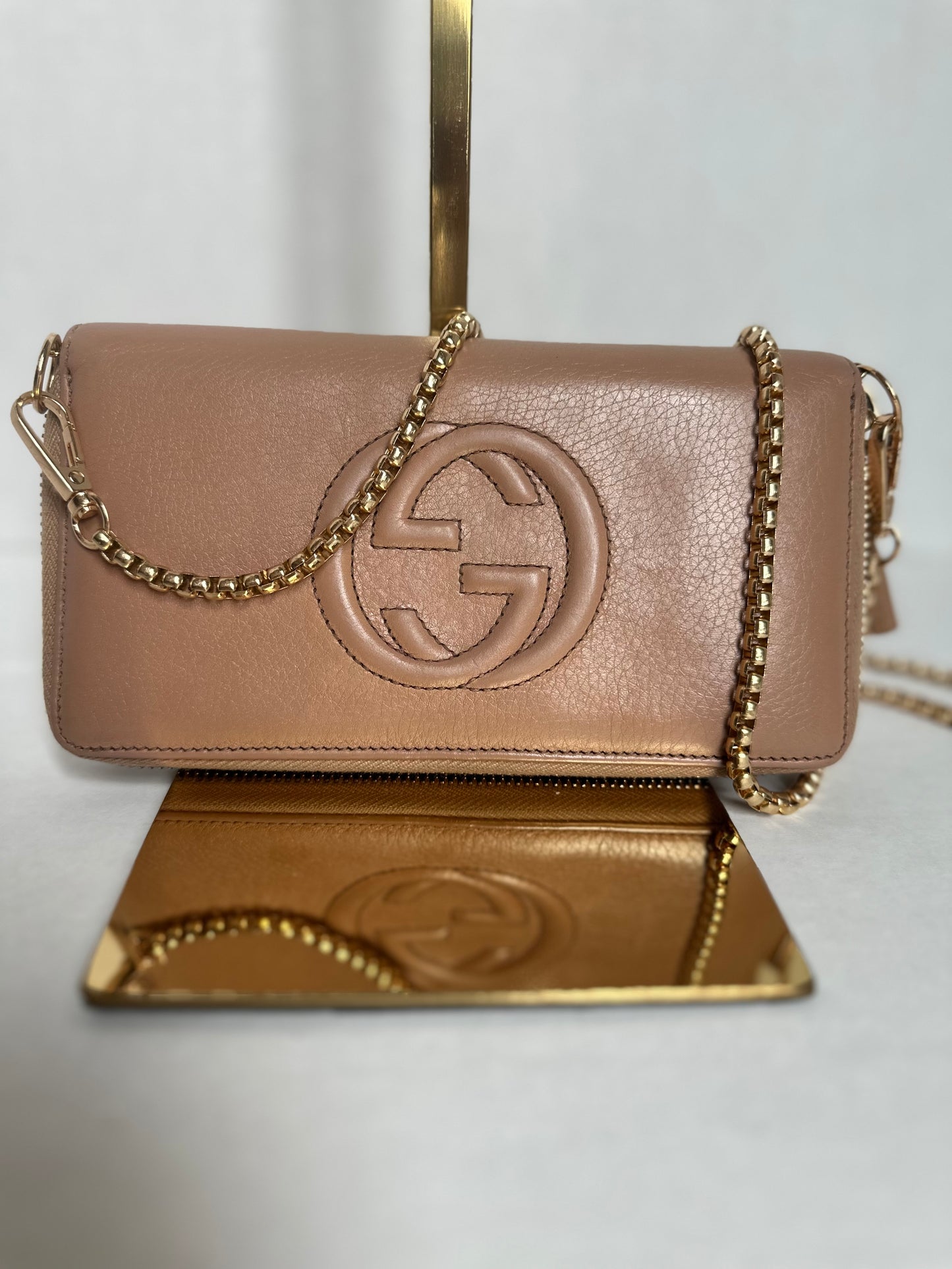 Gucci Soho Leather Long Zip Around Wallet Beige