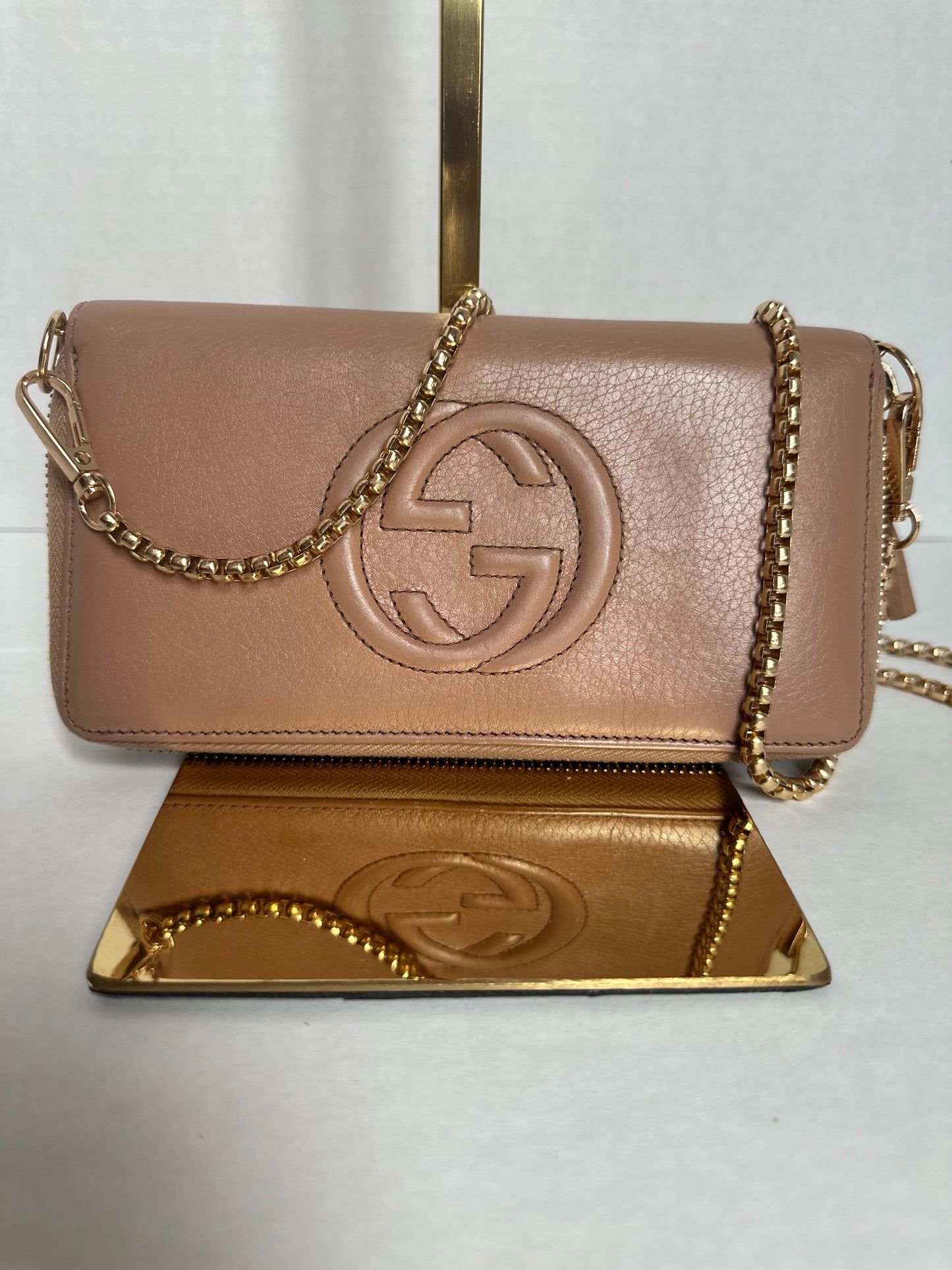 Gucci Soho Leather Long Zip Around Wallet Beige