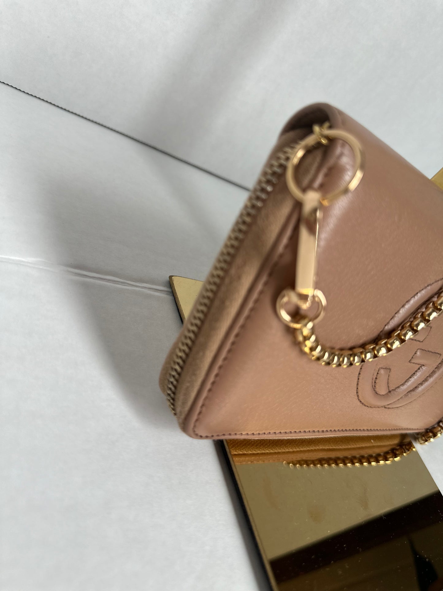Gucci Soho Leather Long Zip Around Wallet Beige