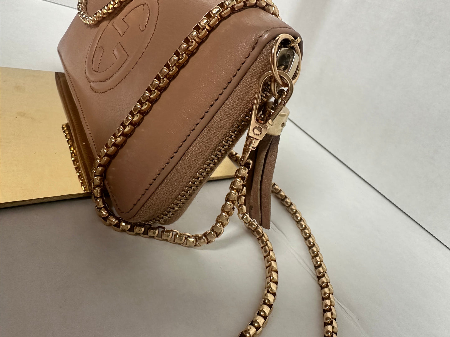 Gucci Soho Leather Long Zip Around Wallet Beige