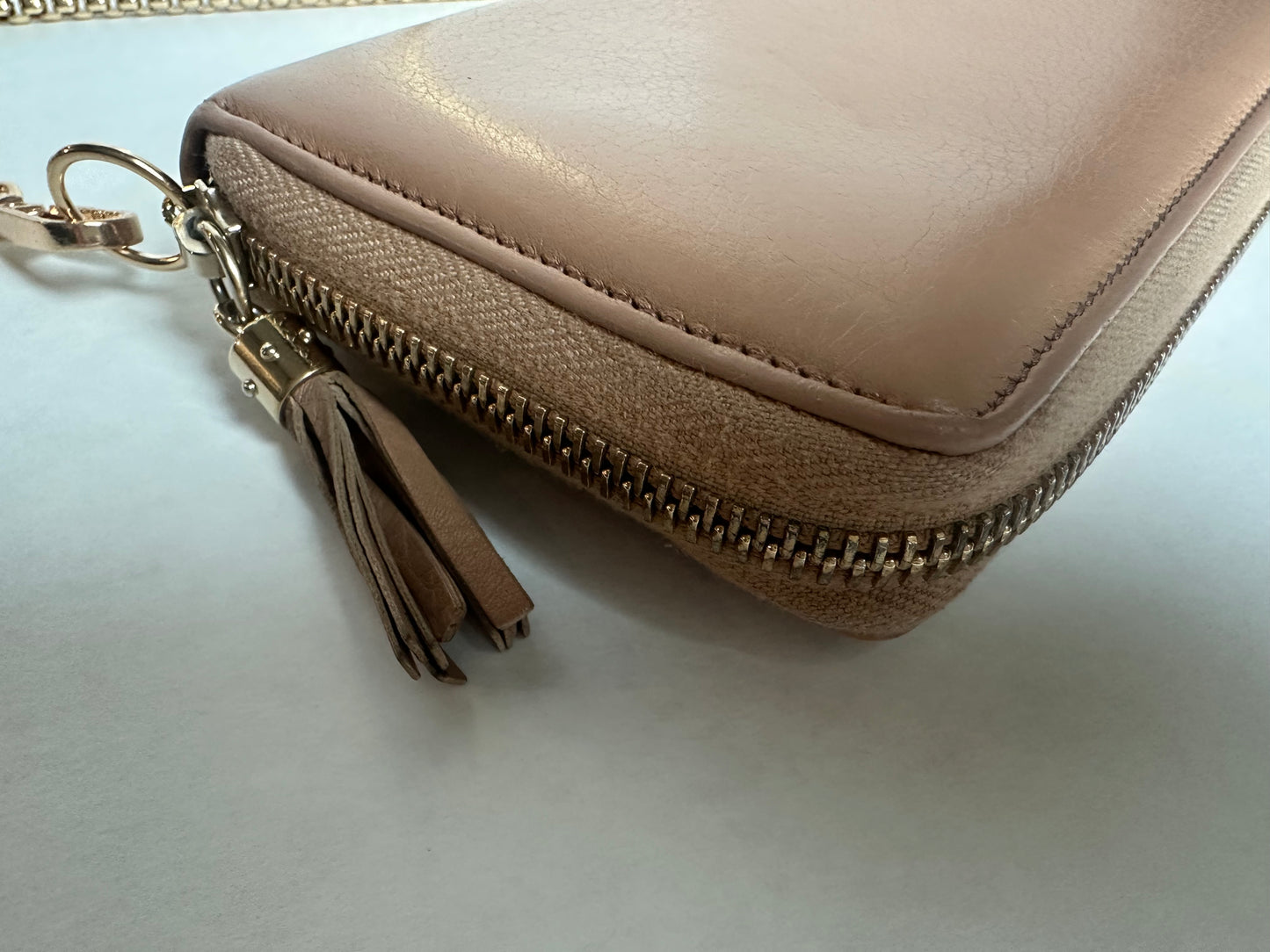 Gucci Soho Leather Long Zip Around Wallet Beige