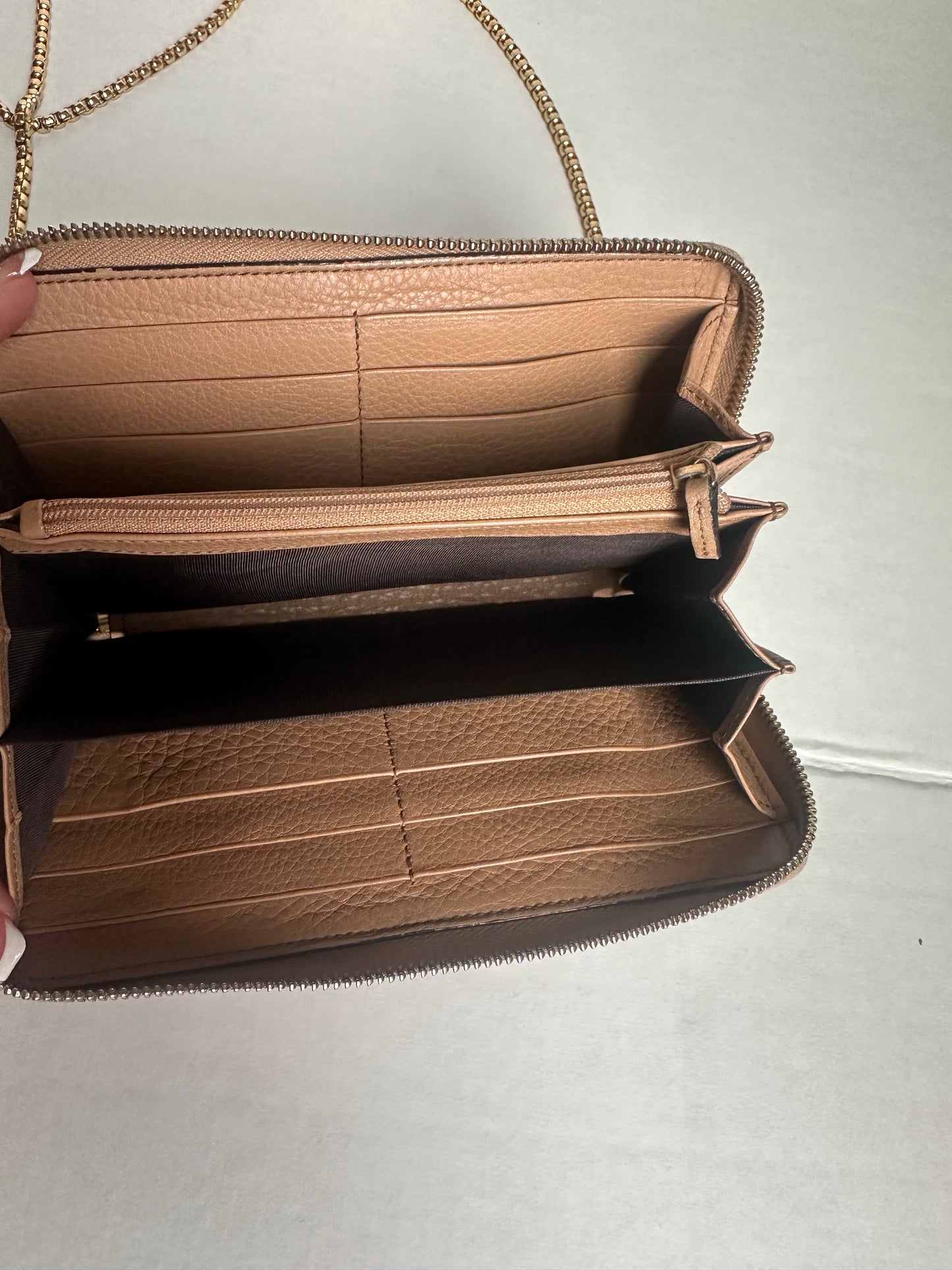 Gucci Soho Leather Long Zip Around Wallet Beige