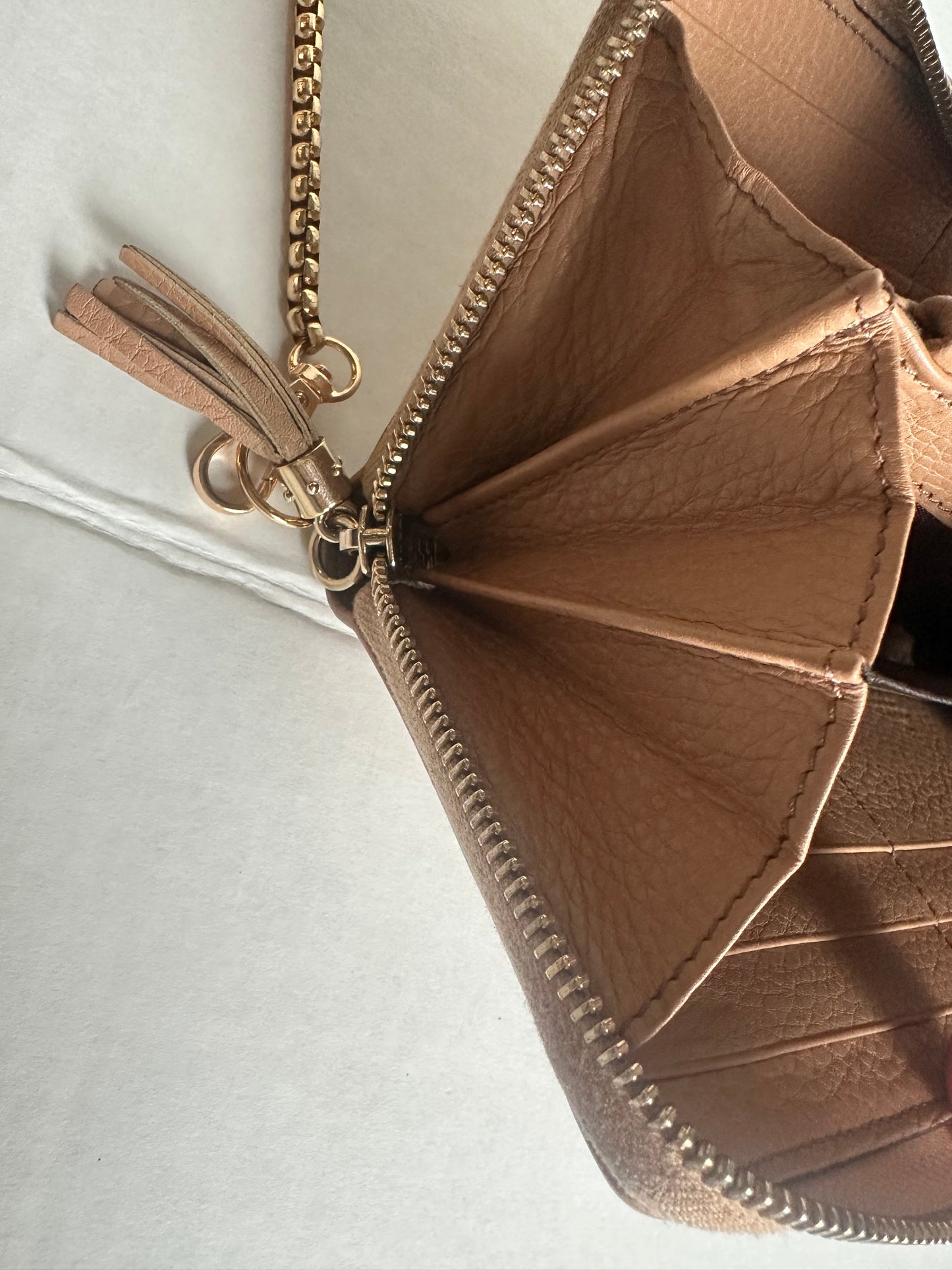 Gucci Soho Leather Long Zip Around Wallet Beige