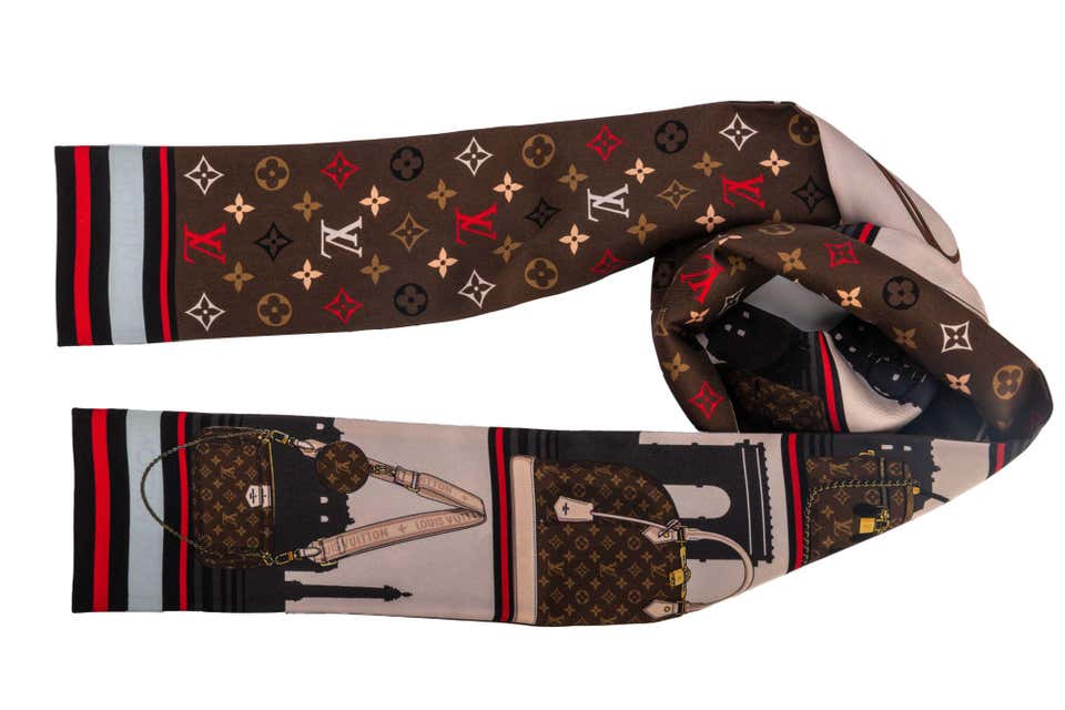 LOUIS VUITTON Silk Monogram Skyline Bandeau Marron