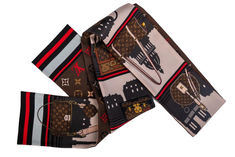 LOUIS VUITTON Silk Monogram Skyline Bandeau Marron