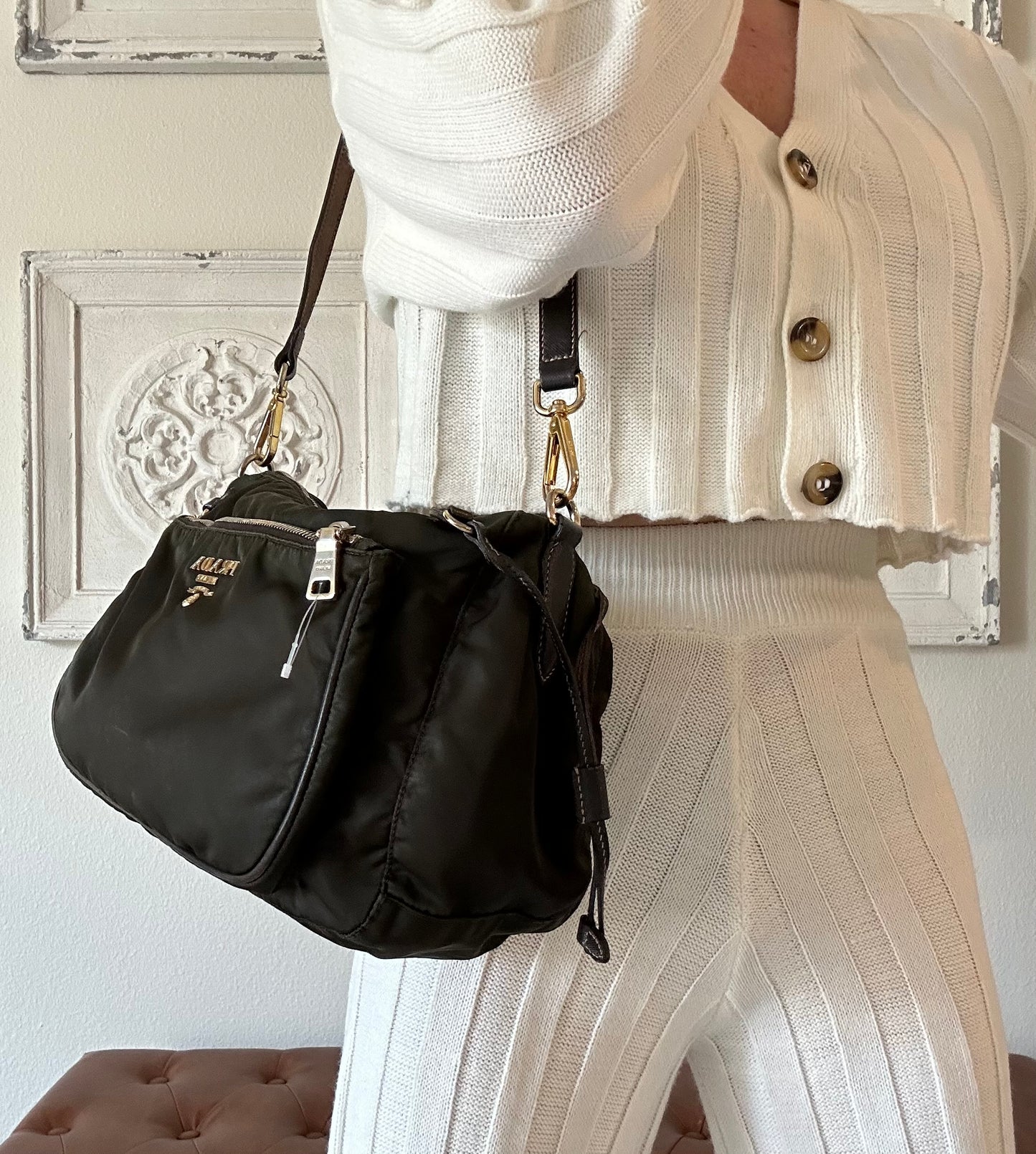 Available Prada Shoulder Bag Nylon Shoulder Bag Olive