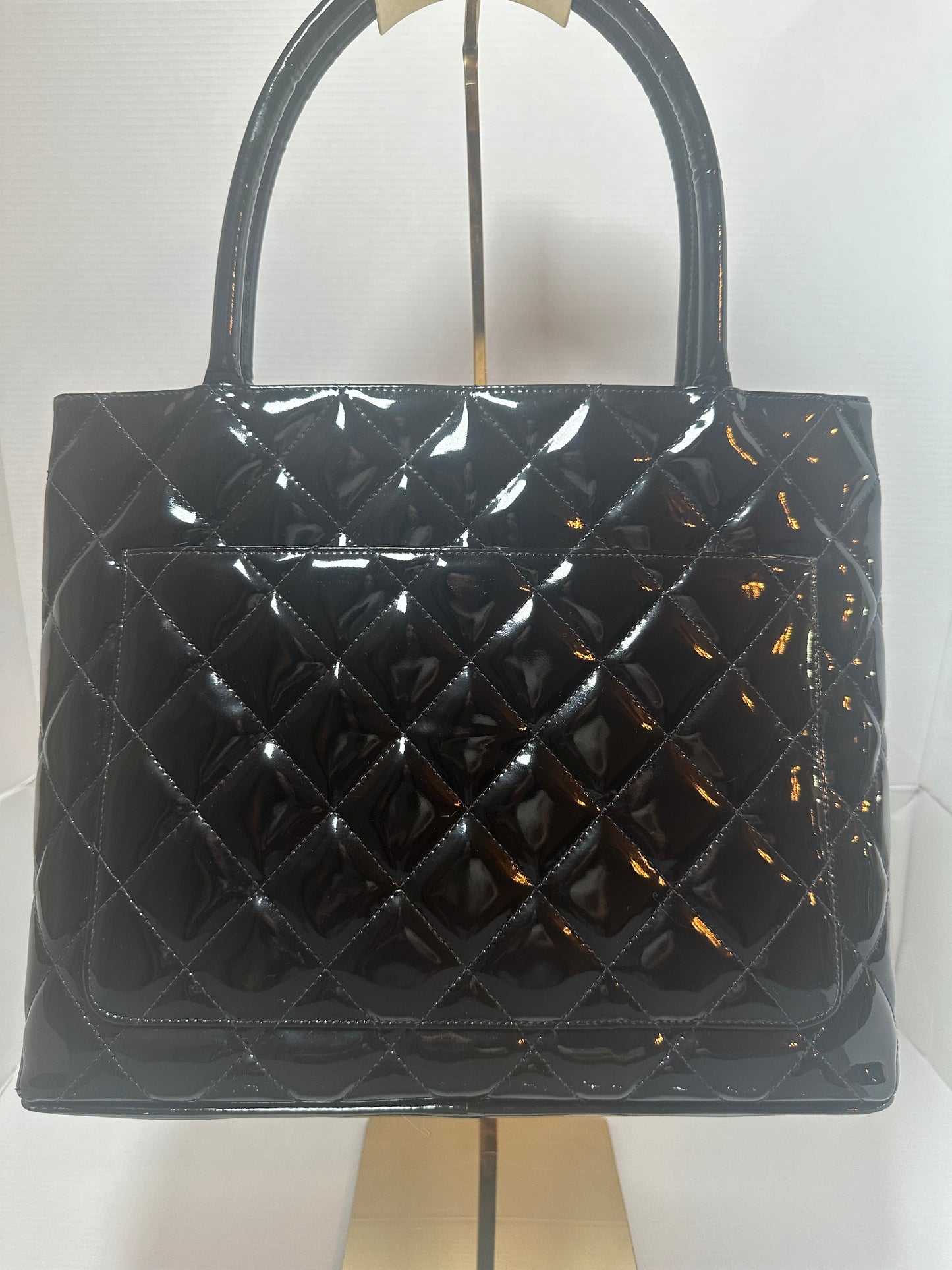 Chanel Black Patent Leather Medallion tote