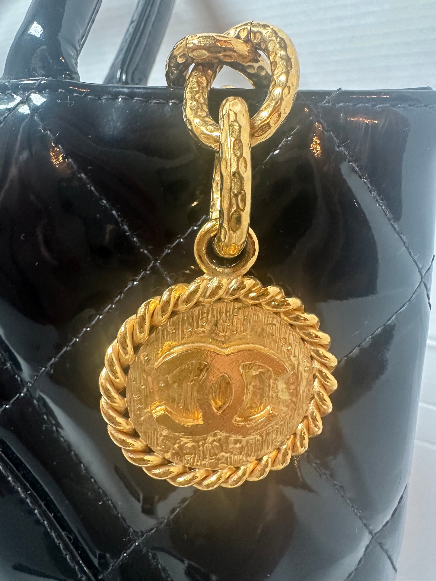 Chanel Black Patent Leather Medallion tote
