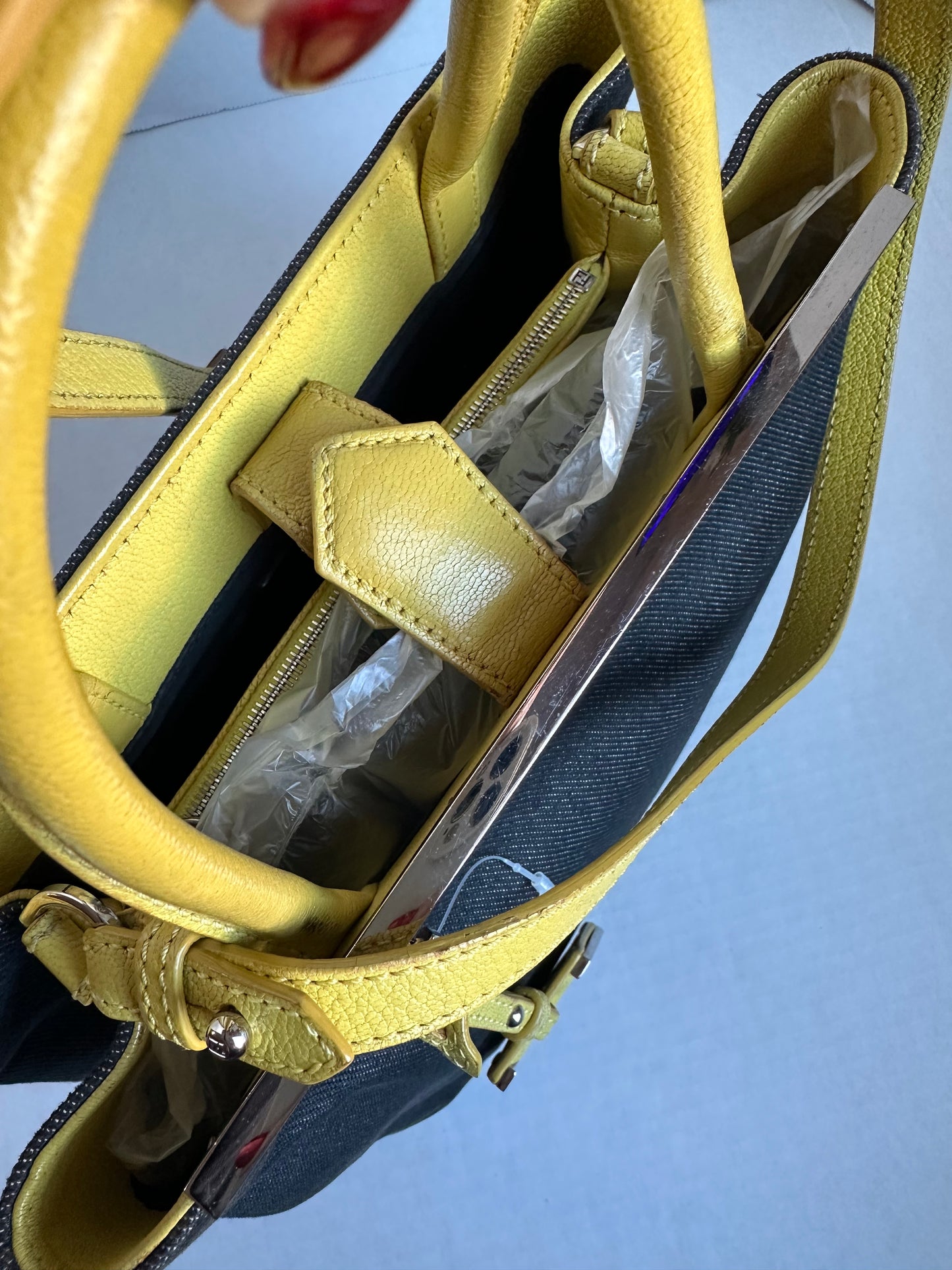 Fendi Navy Blue/Yellow Denim and Leather Small 2Jours Tote