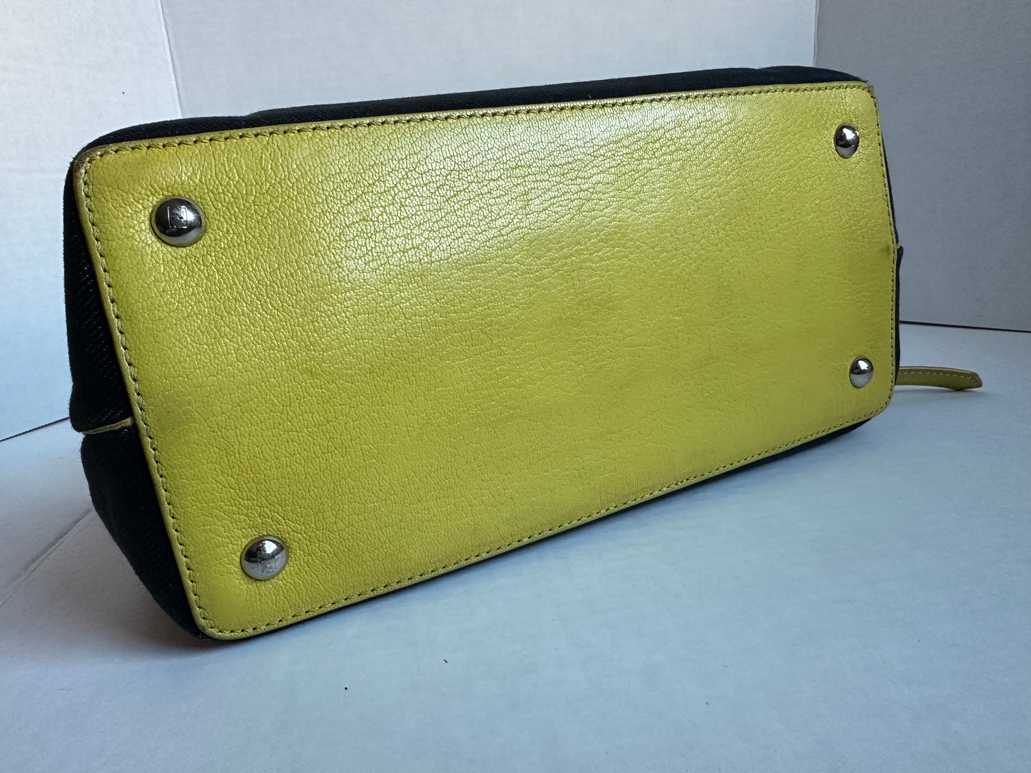 Fendi Navy Blue/Yellow Denim and Leather Small 2Jours Tote