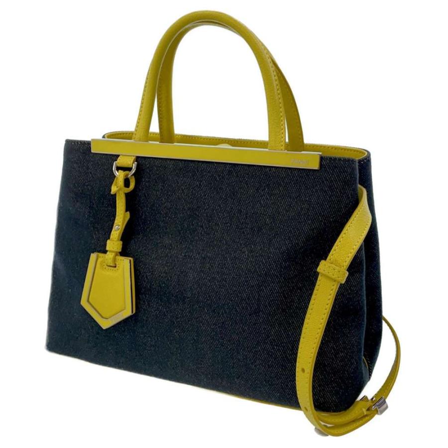 Fendi Navy Blue/Yellow Denim and Leather Small 2Jours Tote