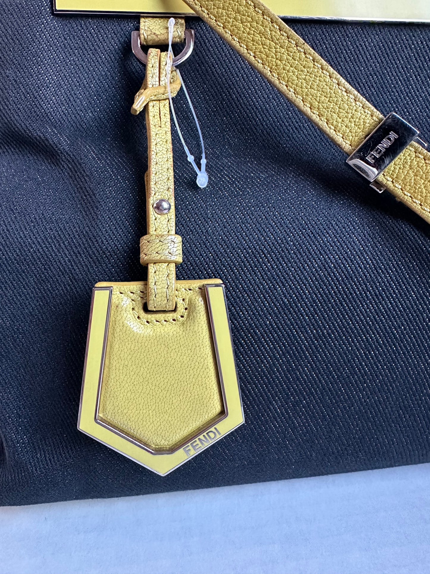Fendi Navy Blue/Yellow Denim and Leather Small 2Jours Tote