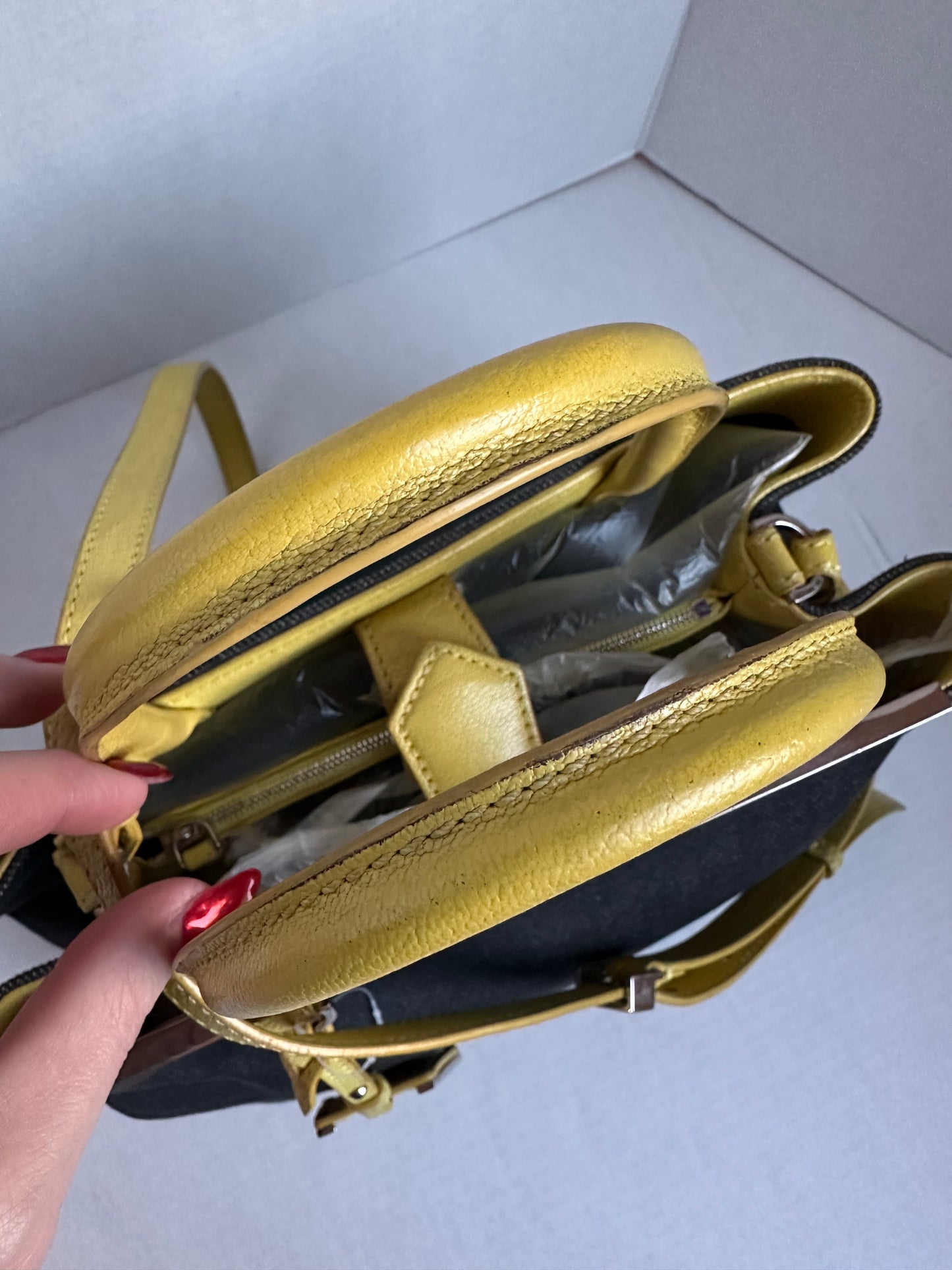 Fendi Navy Blue/Yellow Denim and Leather Small 2Jours Tote