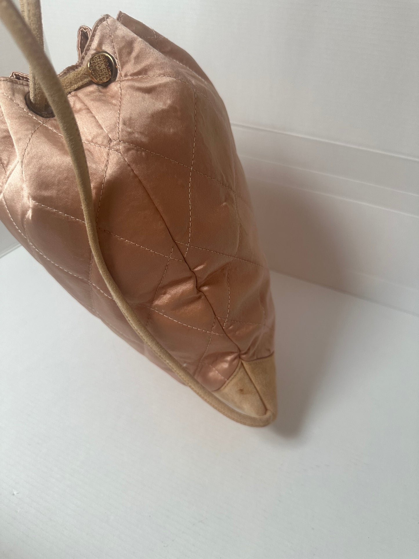 Chanel Vintage Quilted Satin and Suede Drawstring Backpack