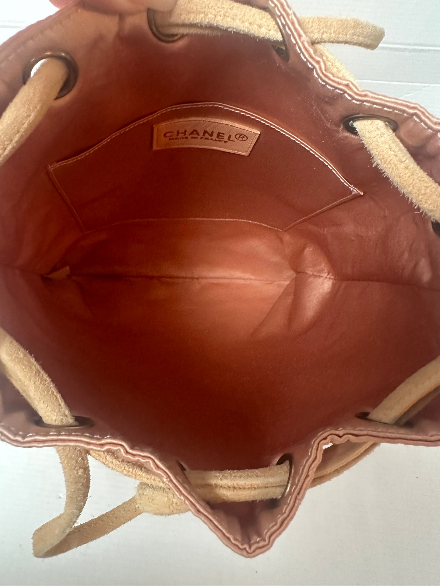 Chanel Vintage Quilted Satin and Suede Drawstring Backpack
