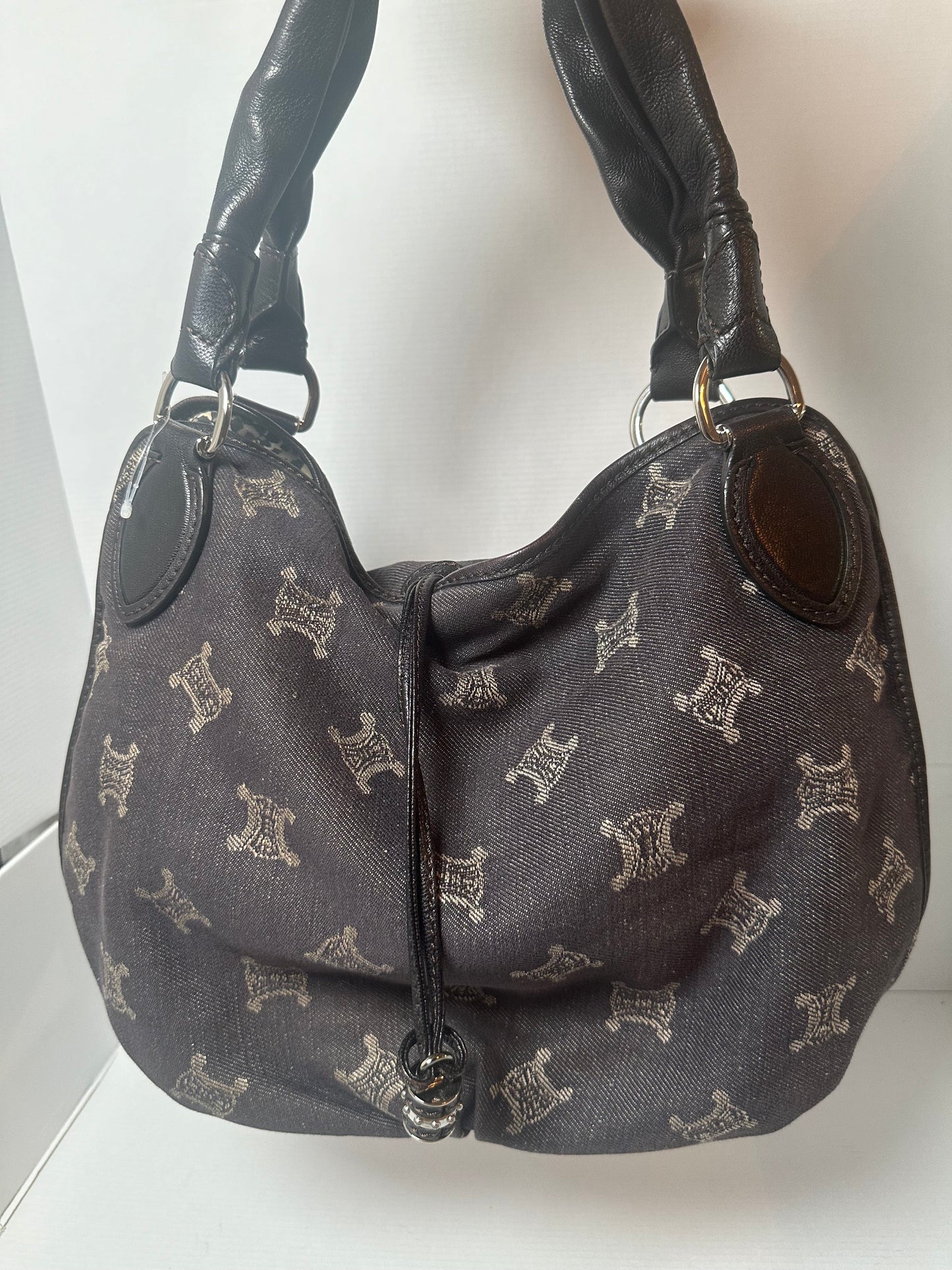 Celine Handbag Macadam Bittersweet Canvas Leather Navy Ladies CELINE