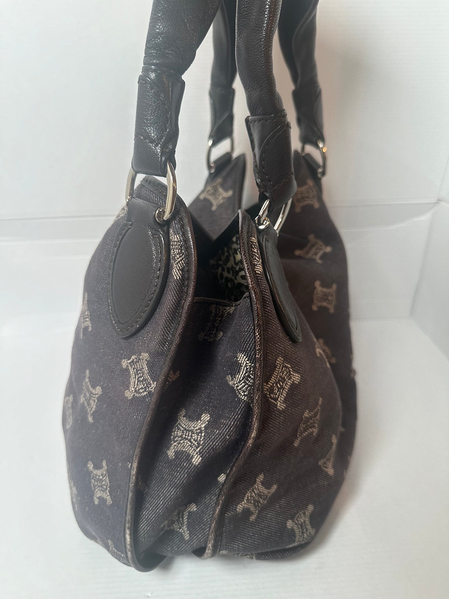 Celine Handbag Macadam Bittersweet Canvas Leather Navy Ladies CELINE