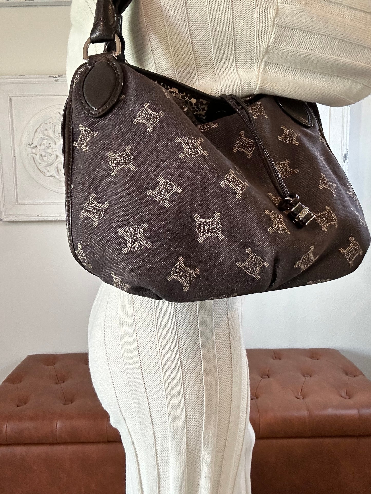 Celine Handbag Macadam Bittersweet Canvas Leather Navy Ladies CELINE