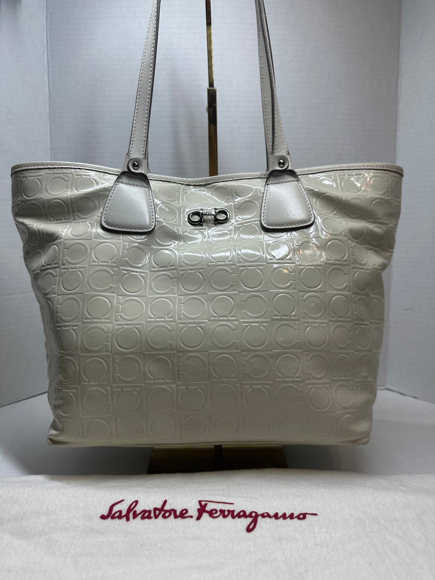 Available Ferragamo Gancini Embossed Leather Tote Bag
