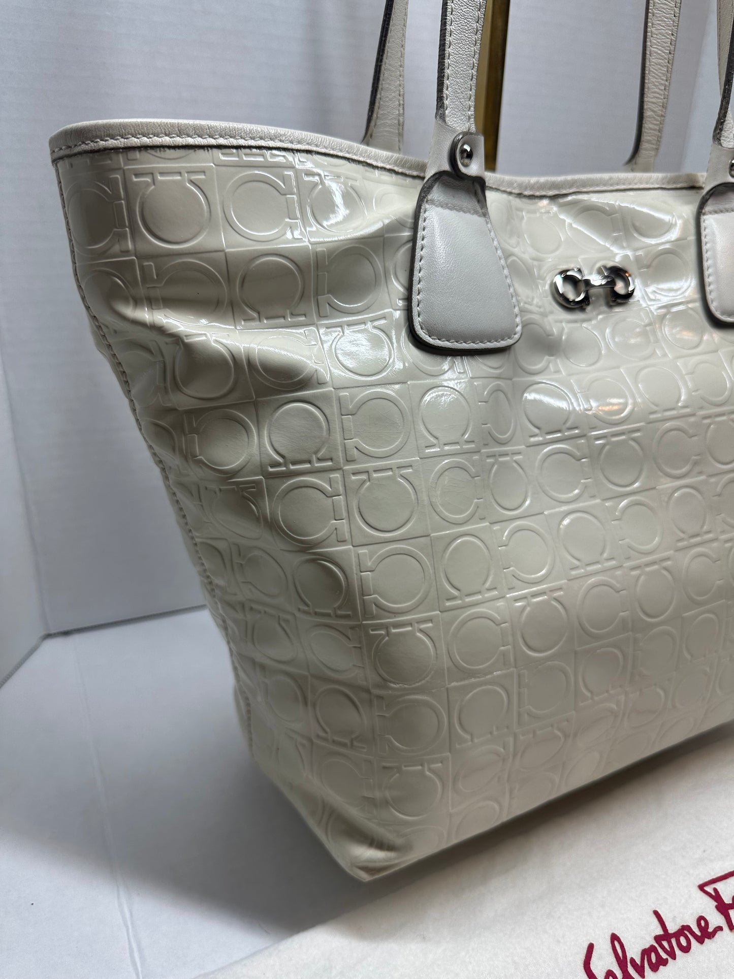 Available Ferragamo Gancini Embossed Leather Tote Bag