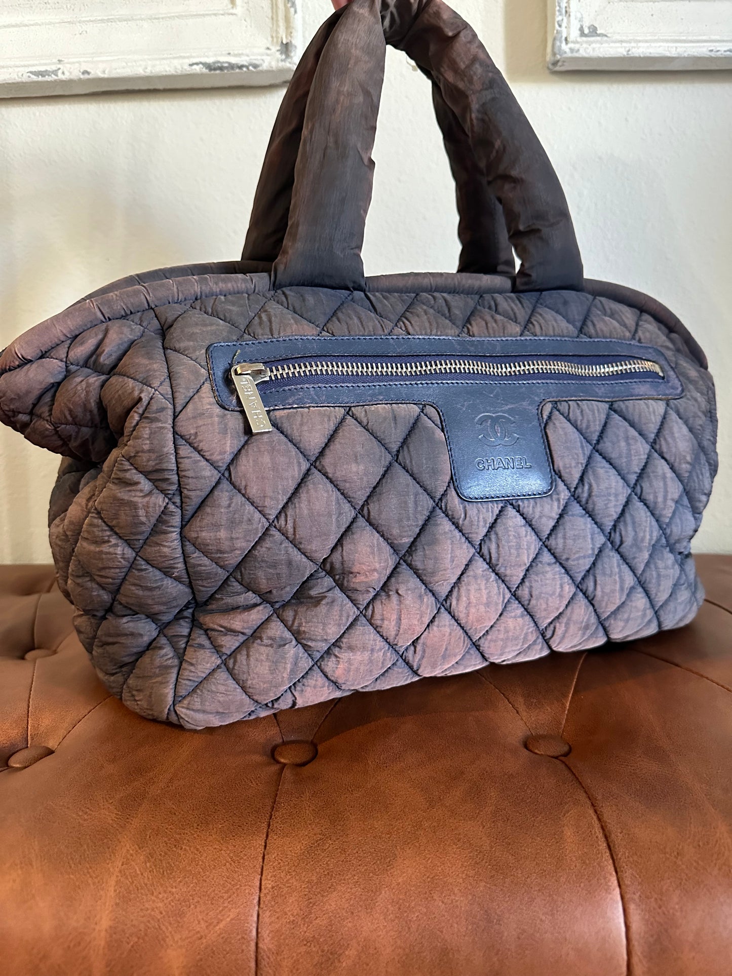 CHANEL Cococoon puffy Quilted Tote Bag Handbag Boston Nylon Leather