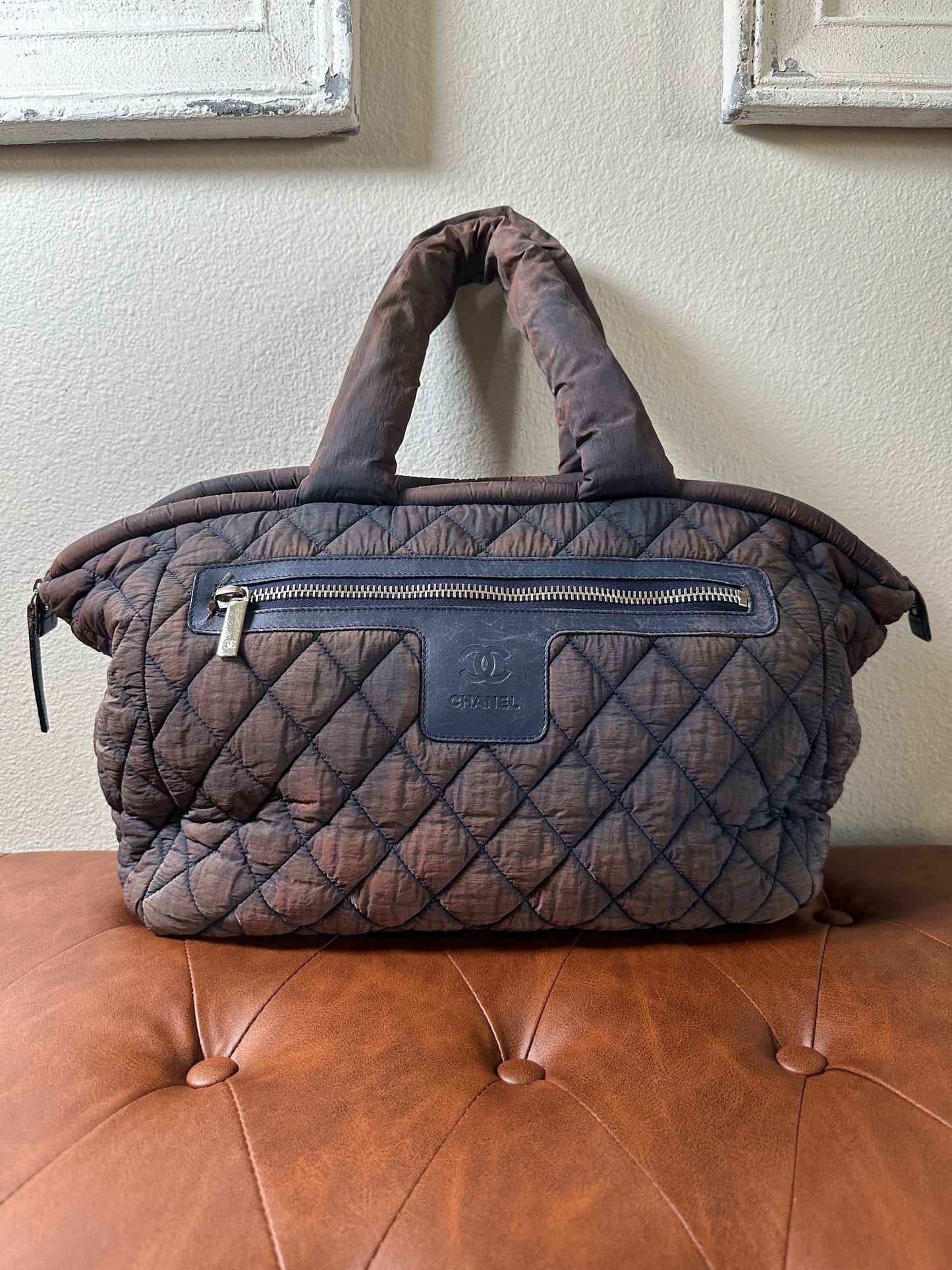CHANEL Cococoon puffy Quilted Tote Bag Handbag Boston Nylon Leather