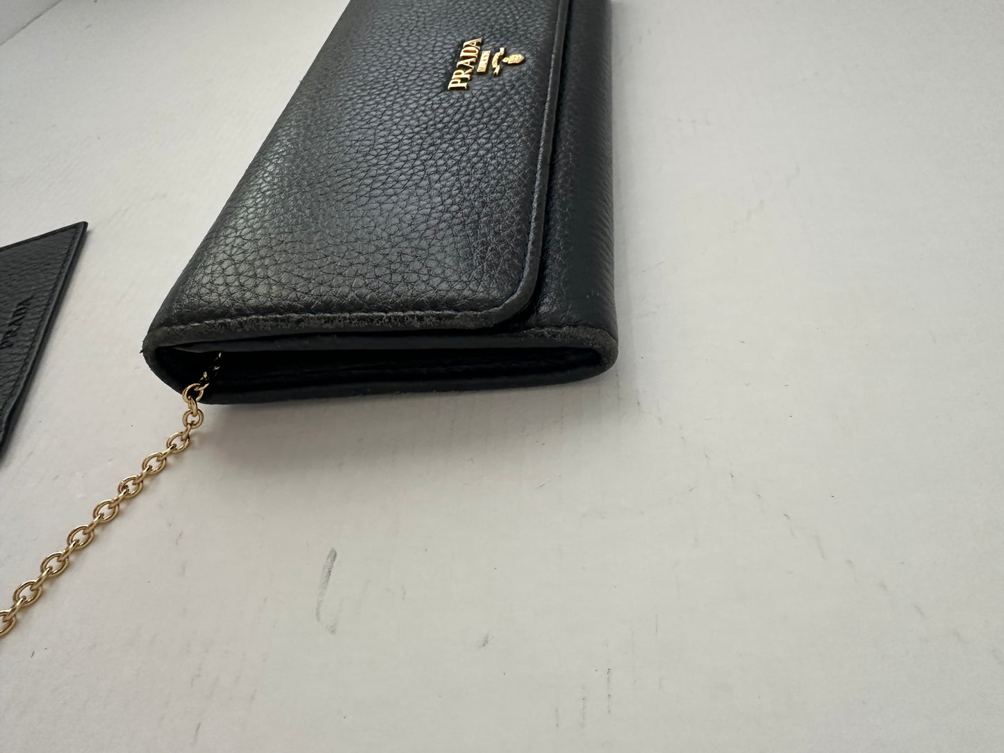 Prada Black Saffiano Lux Leather Flap Continental Wallet WOC