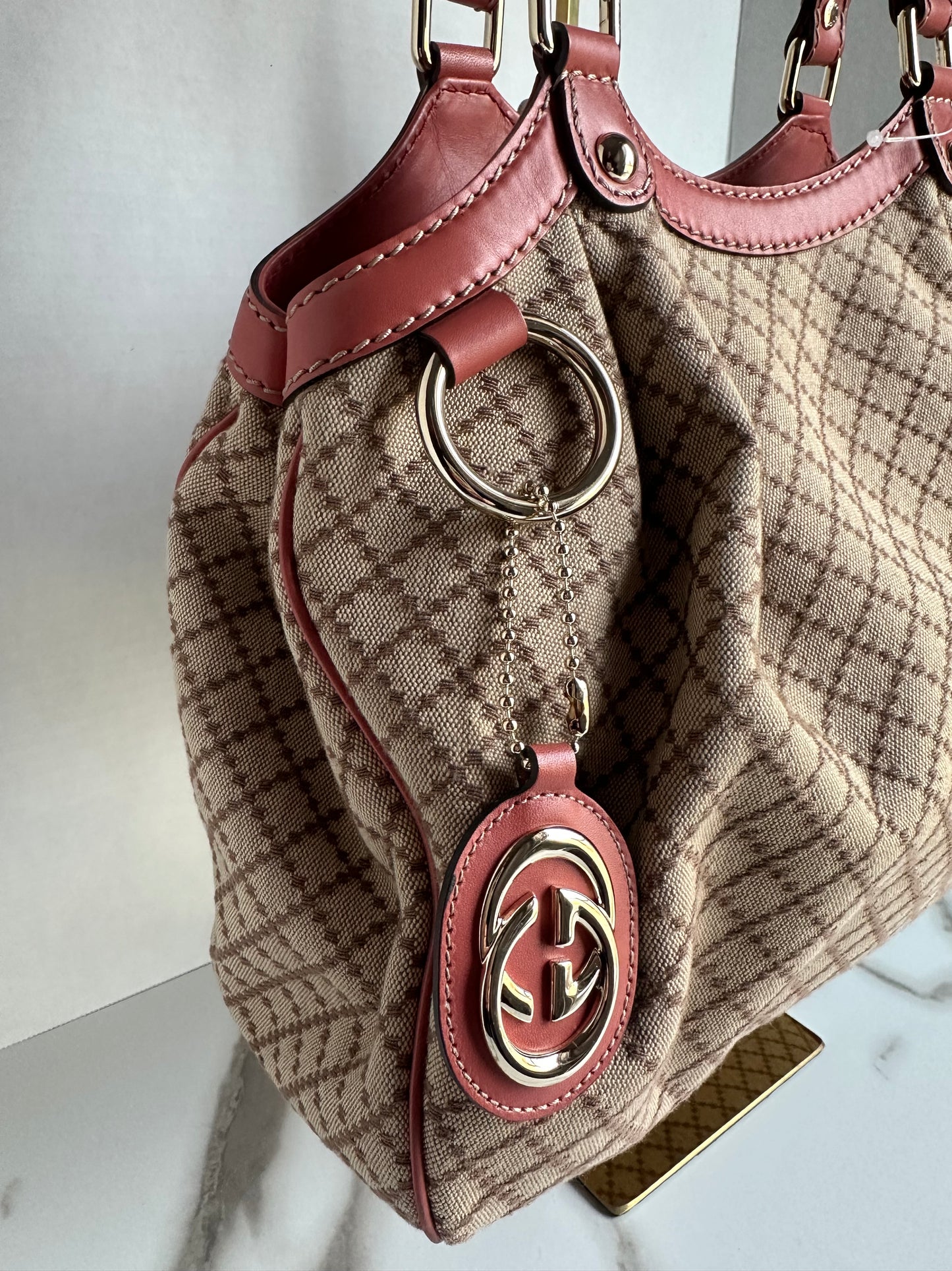 Gucci Diamante Sukey Canvas Tote Bag Brown