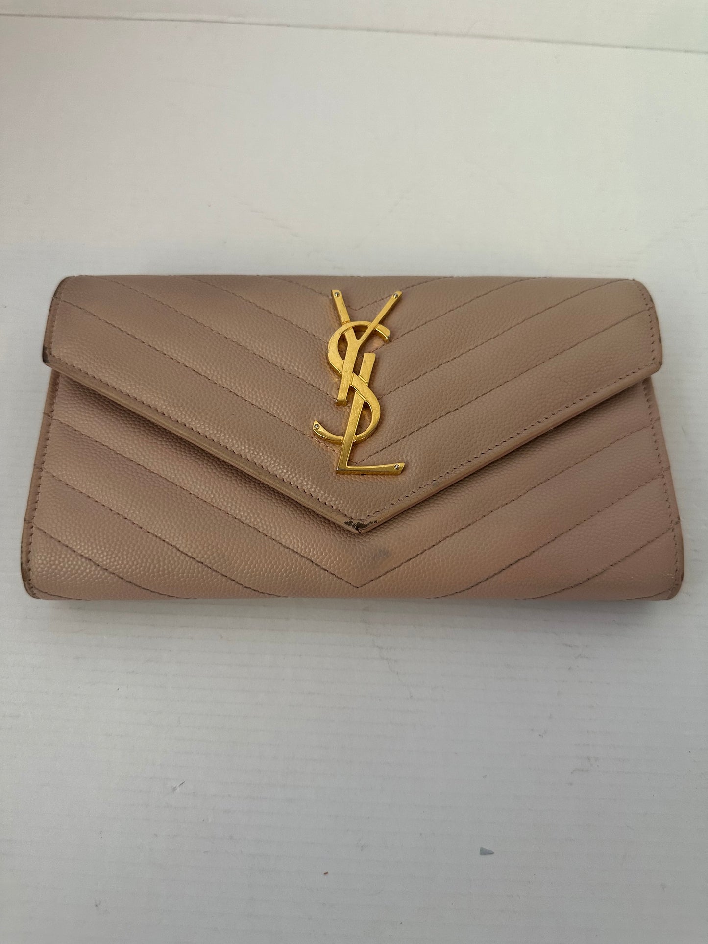 YSL Caviar Leather Flap Crossbody Purse Clutch WOC pink Gold