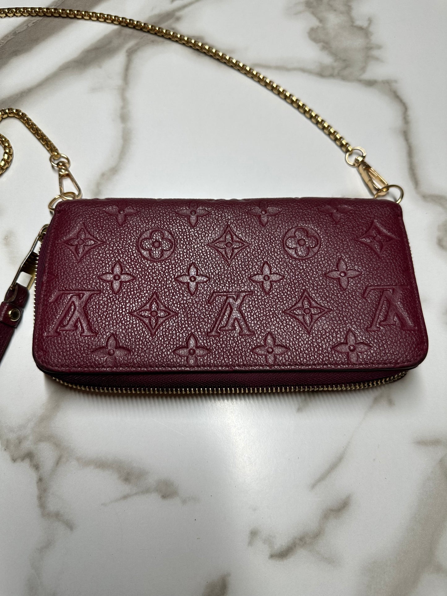 Available Louis Vuitton Empreinte Zippy Wallet in Aurore WOC crossbody
