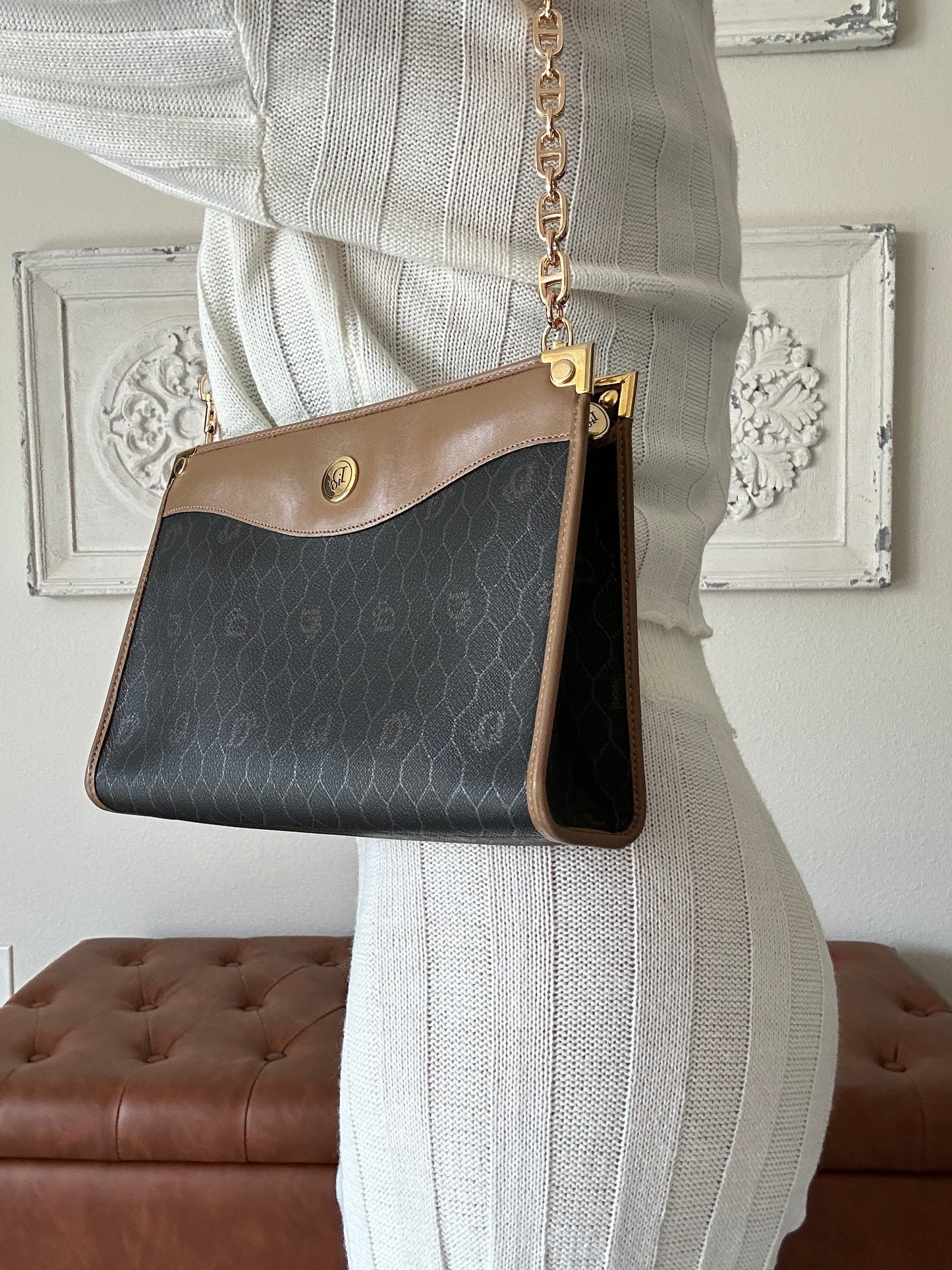 CHRISTIAN DIOR Honeycomb Canvas Clutch Bag PVC. Shoulder bag