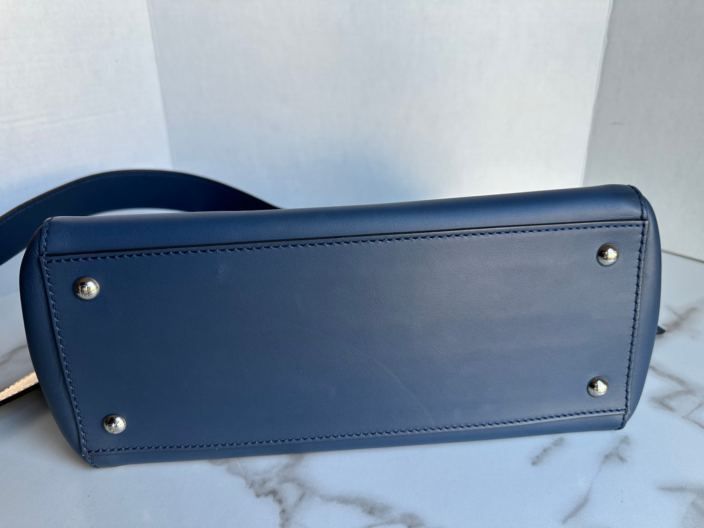 Fendi Dotcom Medium Flower Studded Denim Blue Satchel