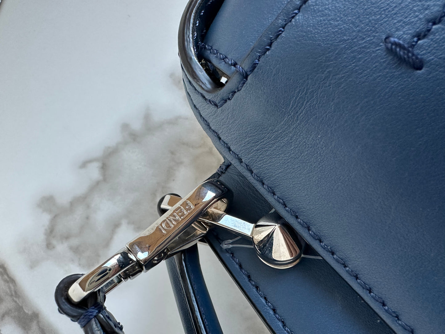 Fendi Dotcom Medium Flower Studded Denim Blue Satchel