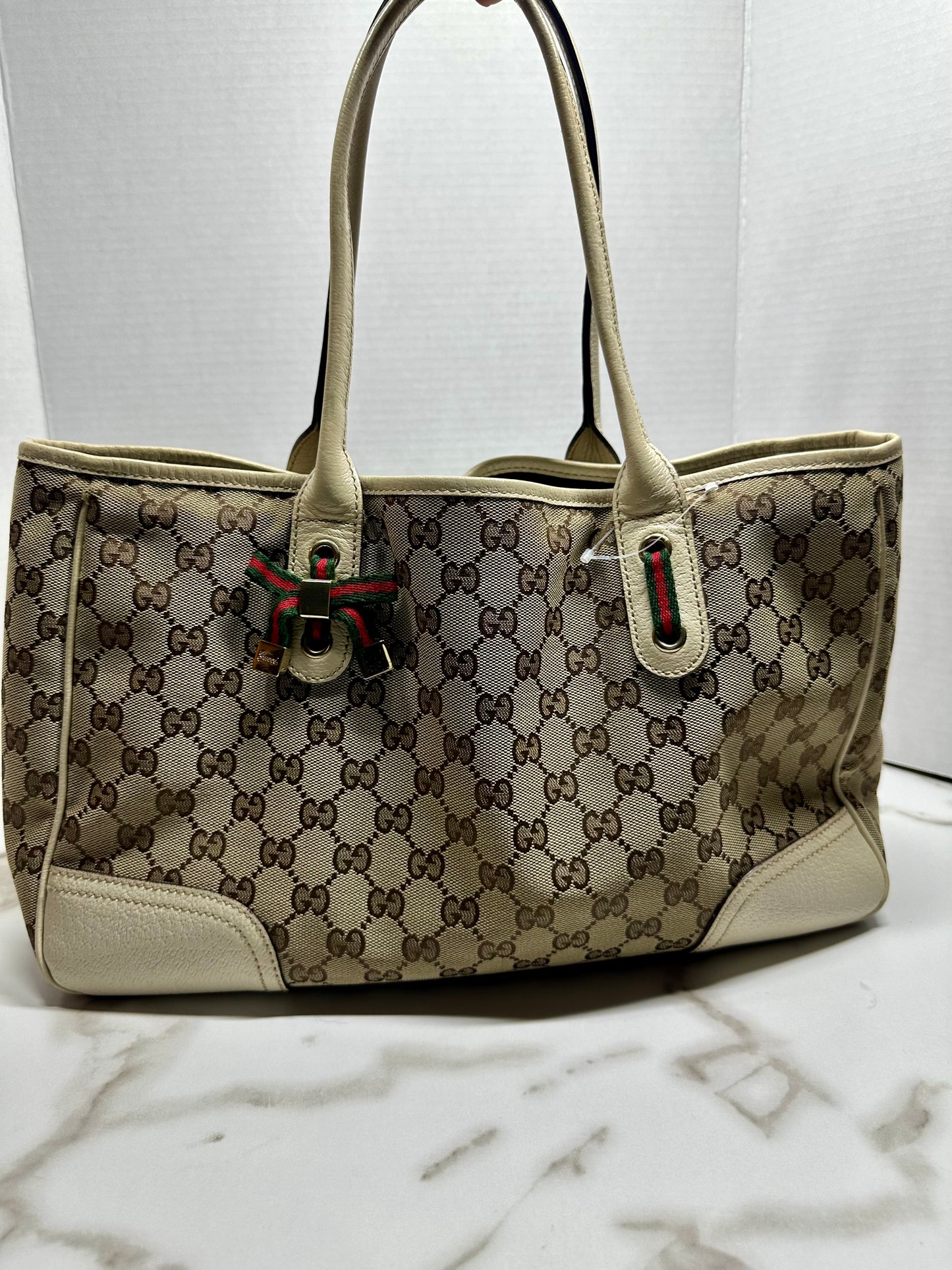Gucci Princy Web Sherry Line Canvas Leather Tote