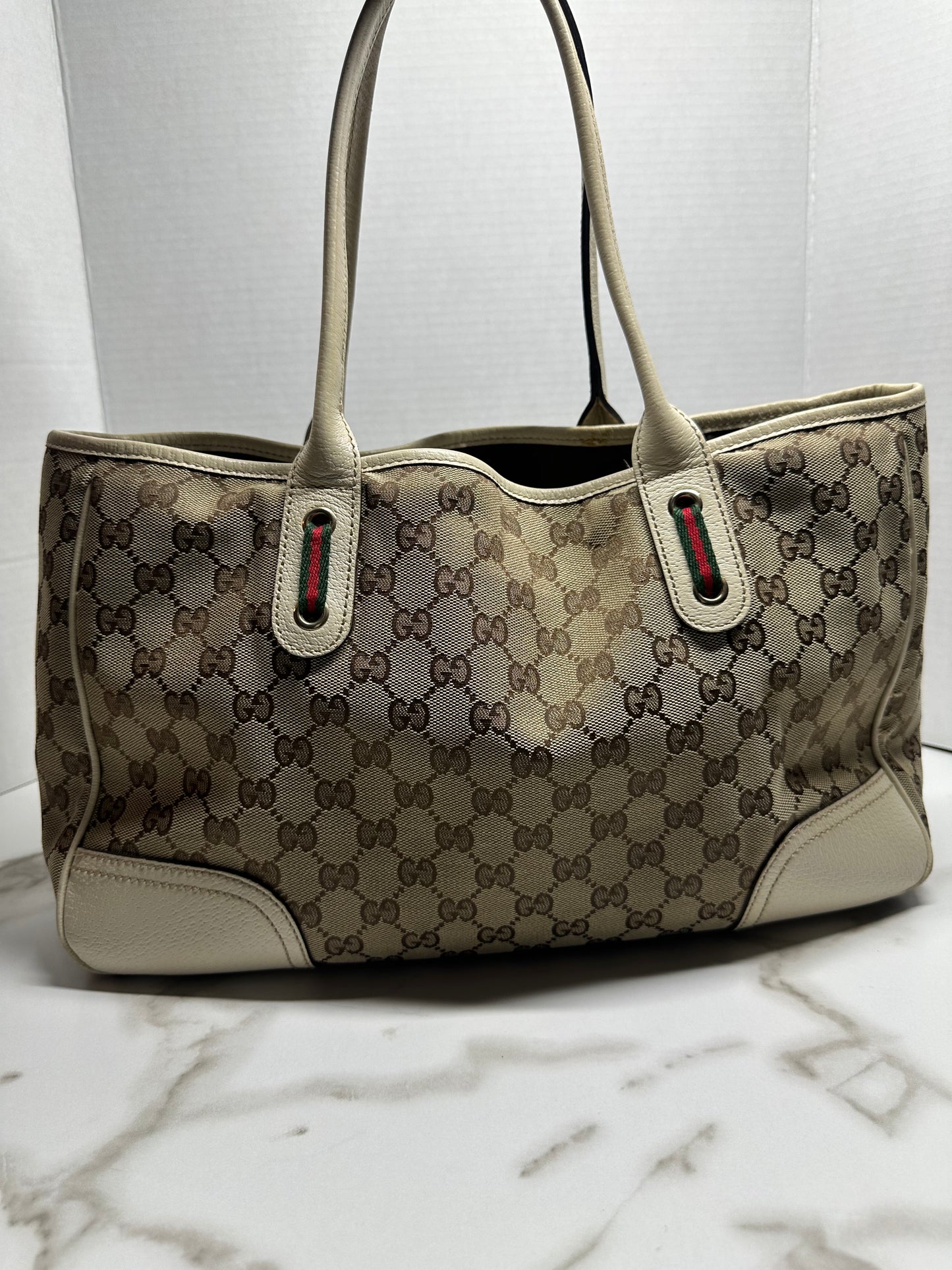 Gucci Princy Web Sherry Line Canvas Leather Tote
