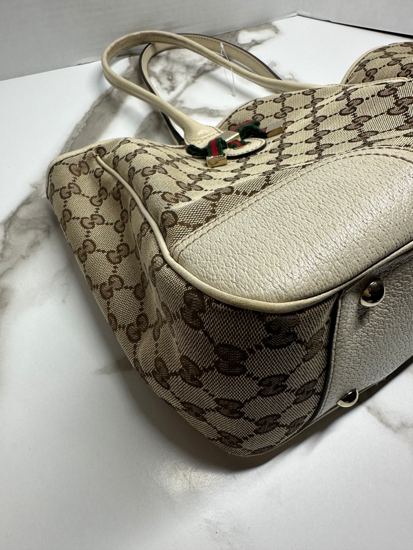 Gucci Princy Web Sherry Line Canvas Leather Tote