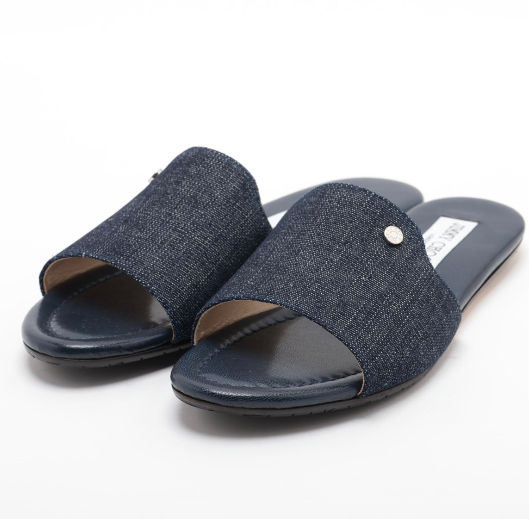 Jimmy Choo Nanda Denim Slides In Dark Denim NWB 36