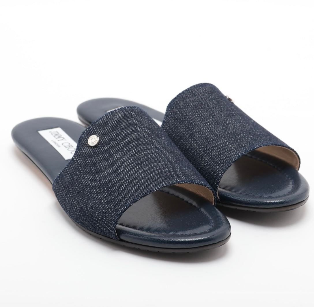 Jimmy Choo Nanda Denim Slides In Dark Denim NWB 36