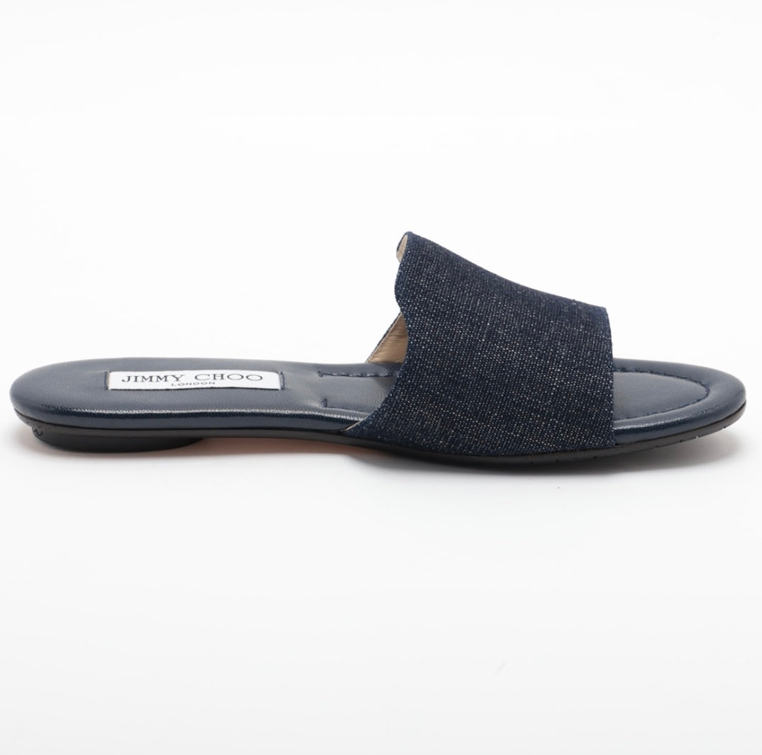 Jimmy Choo Nanda Denim Slides In Dark Denim NWB 36
