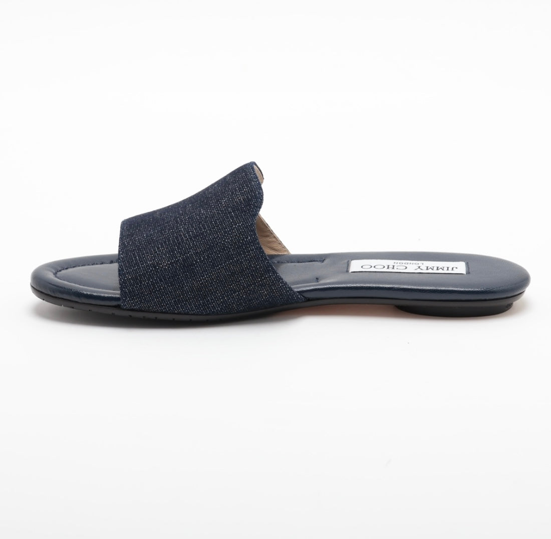Jimmy Choo Nanda Denim Slides In Dark Denim NWB 36