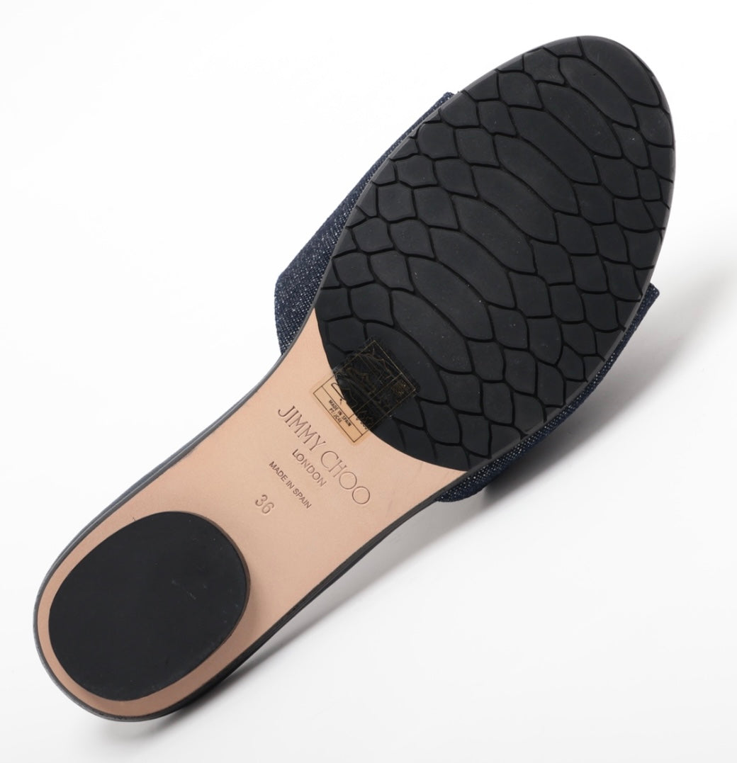 Jimmy Choo Nanda Denim Slides In Dark Denim NWB 36