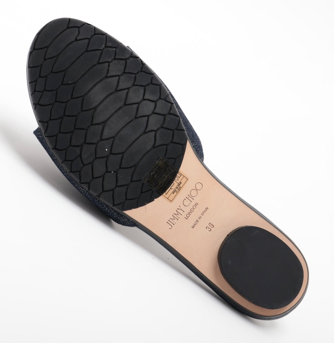 Jimmy Choo Nanda Denim Slides In Dark Denim NWB 36