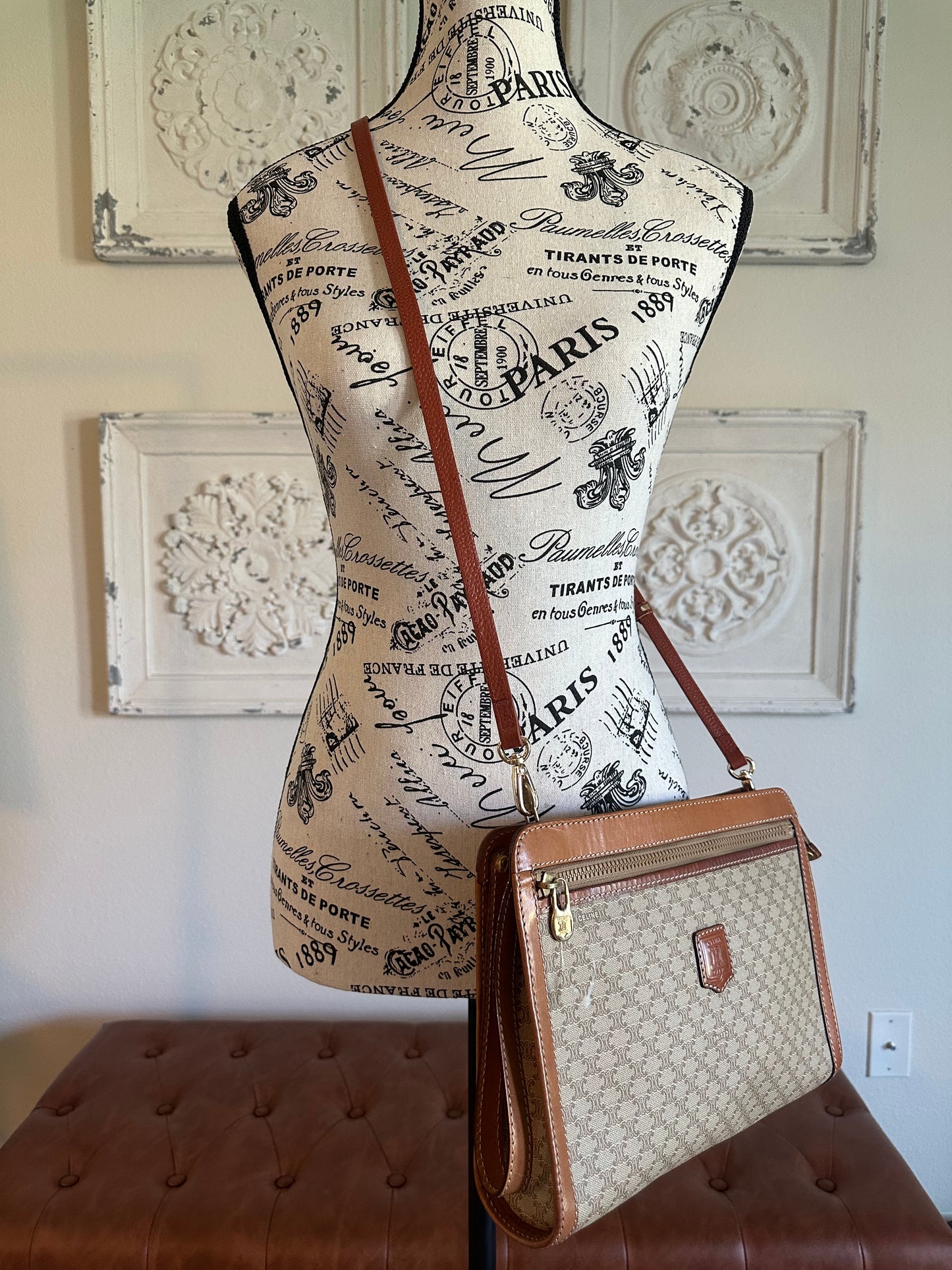 Available Celine Macadam print clutch/ crossbody vintage