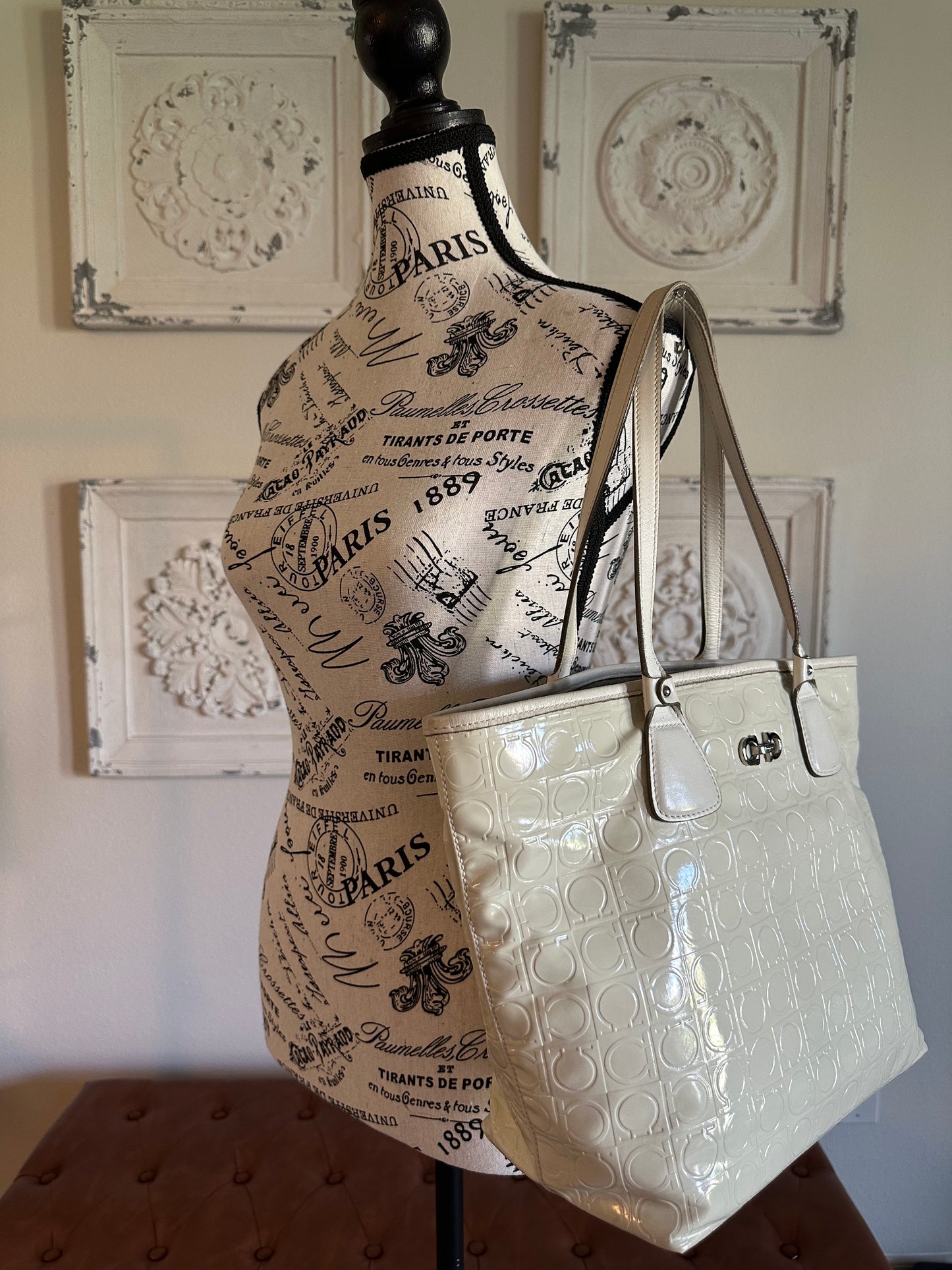 Available Ferragamo Gancini Embossed Leather Tote Bag