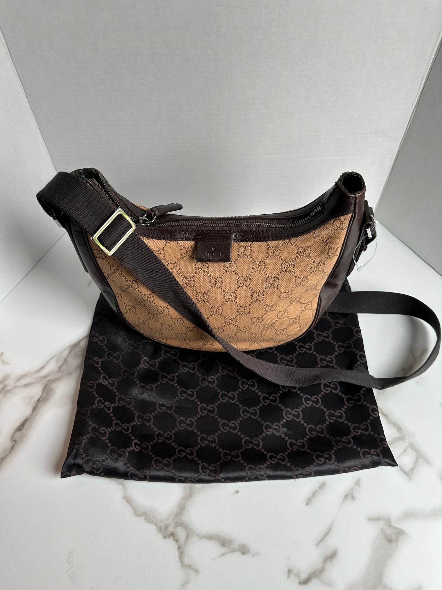 Available Gucci Web Half Moon Messenger vintage