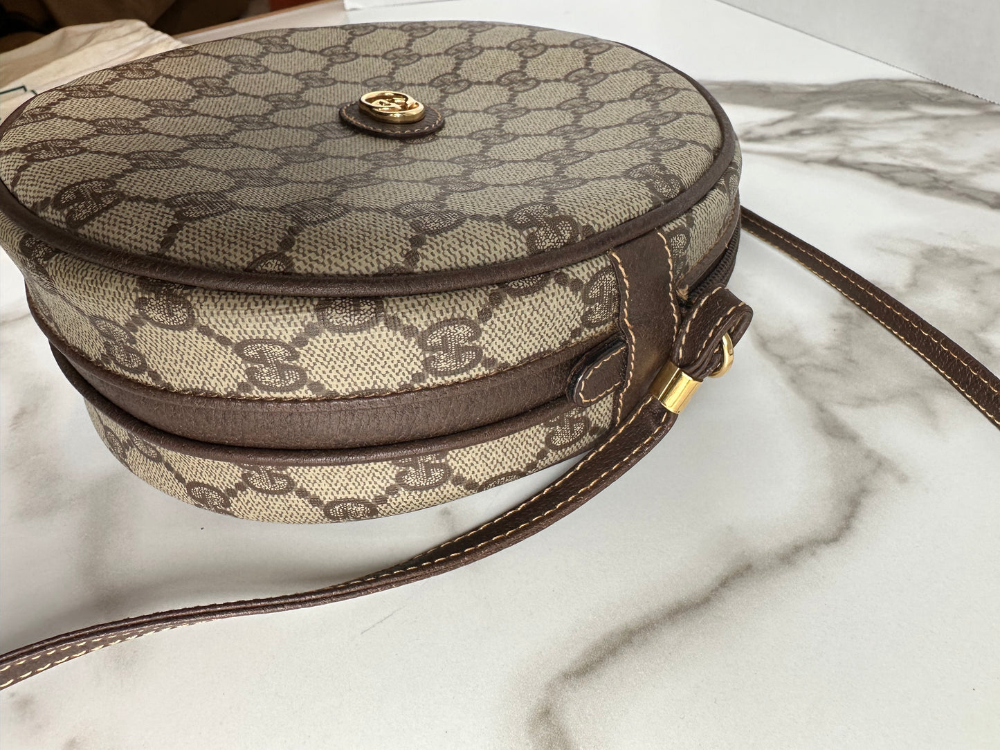 Available Gucci round Ophidia Monogram Canvas Canteen Bag Classic Brown